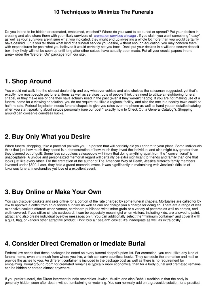 10 techniques to minimize the funerals