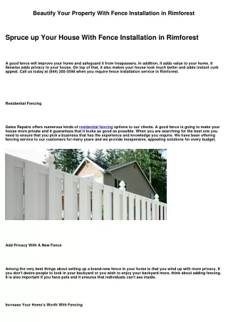 Improve Your House With Fence Installation in Rimforest