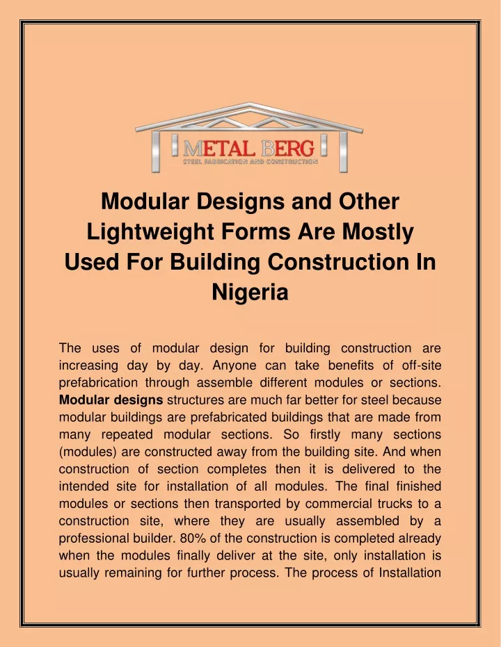 modular designs and other lightweight forms