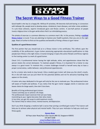 The Secret Ways to a Good Fitness Trainer