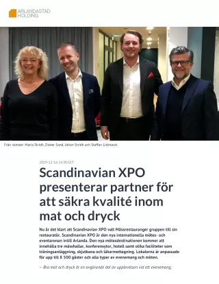 Scandinavian XPO Presenterar Partner För Att Säkra Kvalité Inom Mat Och Dryck