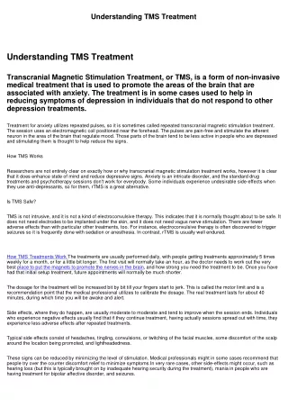 Comprehending TMS Treatment