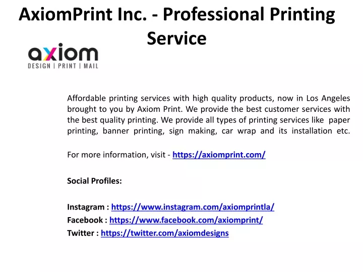 axiomprint inc professional printing service