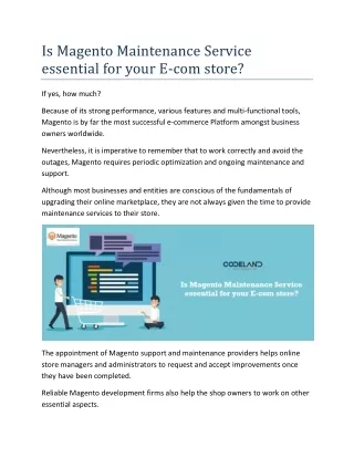 Is Magento Maintenance Service essential for your E-com store?