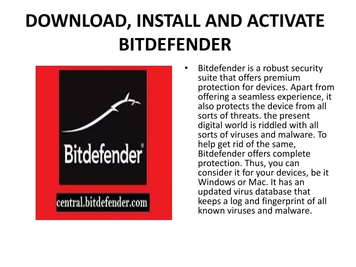 download install and activate bitdefender