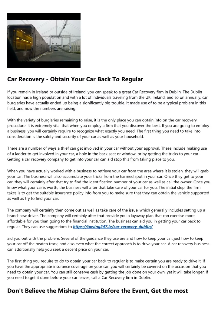 car recovery obtain your car back to regular