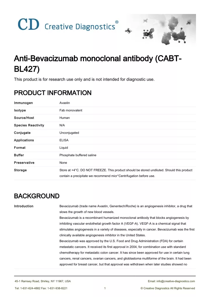 anti bevacizumab monoclonal antibody cabt anti