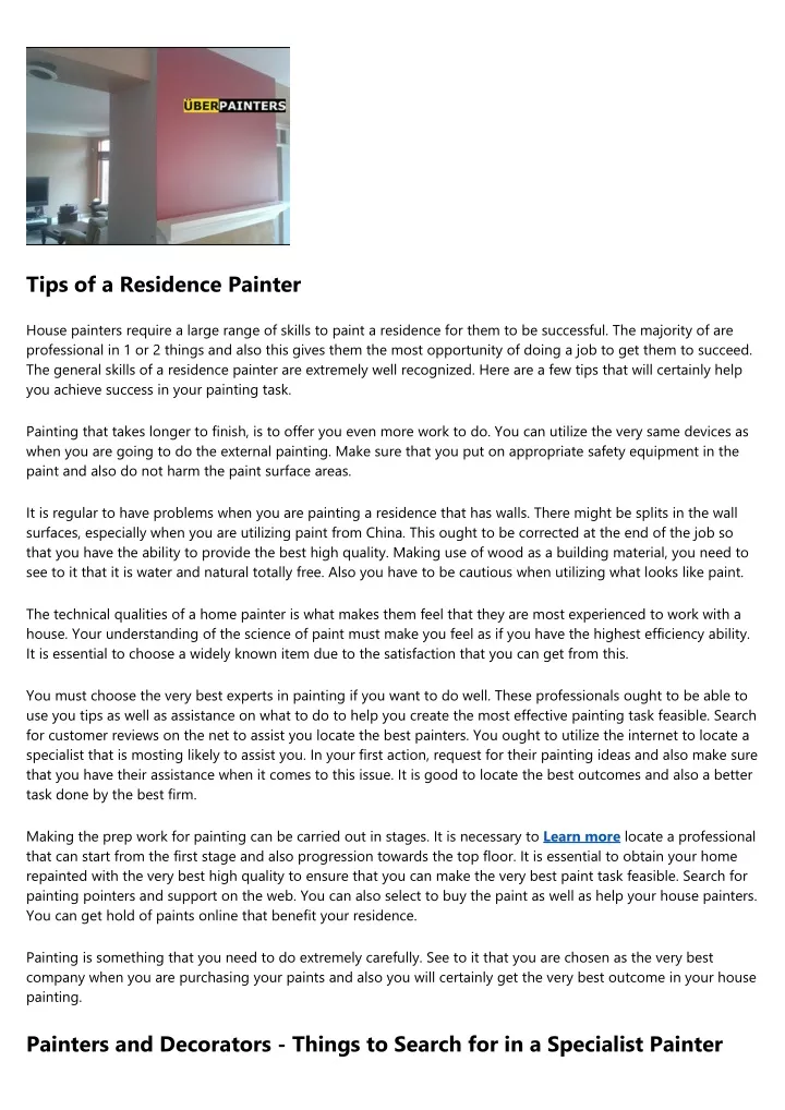 tips of a residence painter
