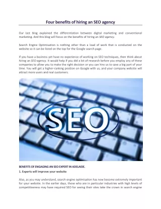Four benefits of hiring an SEO agency