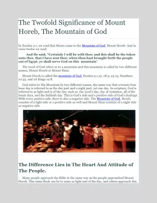 The Twofold Significance of Mount Horeb, The Mountain of God