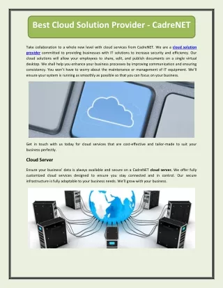 Best Cloud Solution Provider - CadreNET