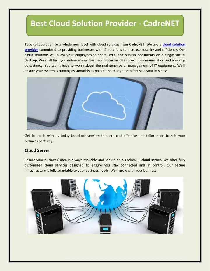 best cloud solution provider cadrenet