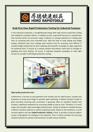 Grab First Class Rapid Productions Tooling Service For Industrial