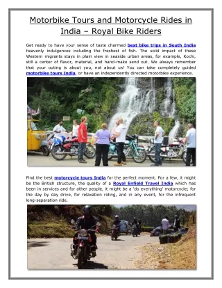 Motorbike Tours and Motorcycle Rides in India
