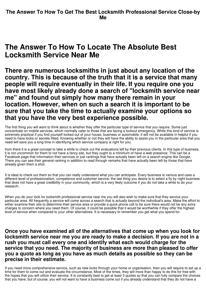 the answer to how to get the best locksmith