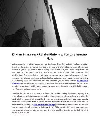 Kirkham Insurance- A Reliable Platform to Compare Insurance Plans