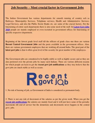 Job Security – Most crucial factor in Government Jobs
