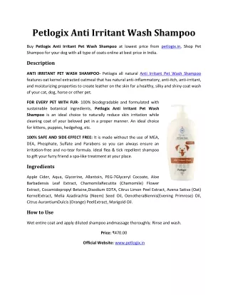 Petlogix Anti Irritant Wash Shampoo