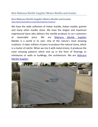 Best Makrana Marble Supplier Bhutra Marble and Granite