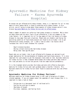 Ayurvedic Medicine for Kidney Failure – Karma Ayurveda Hospital