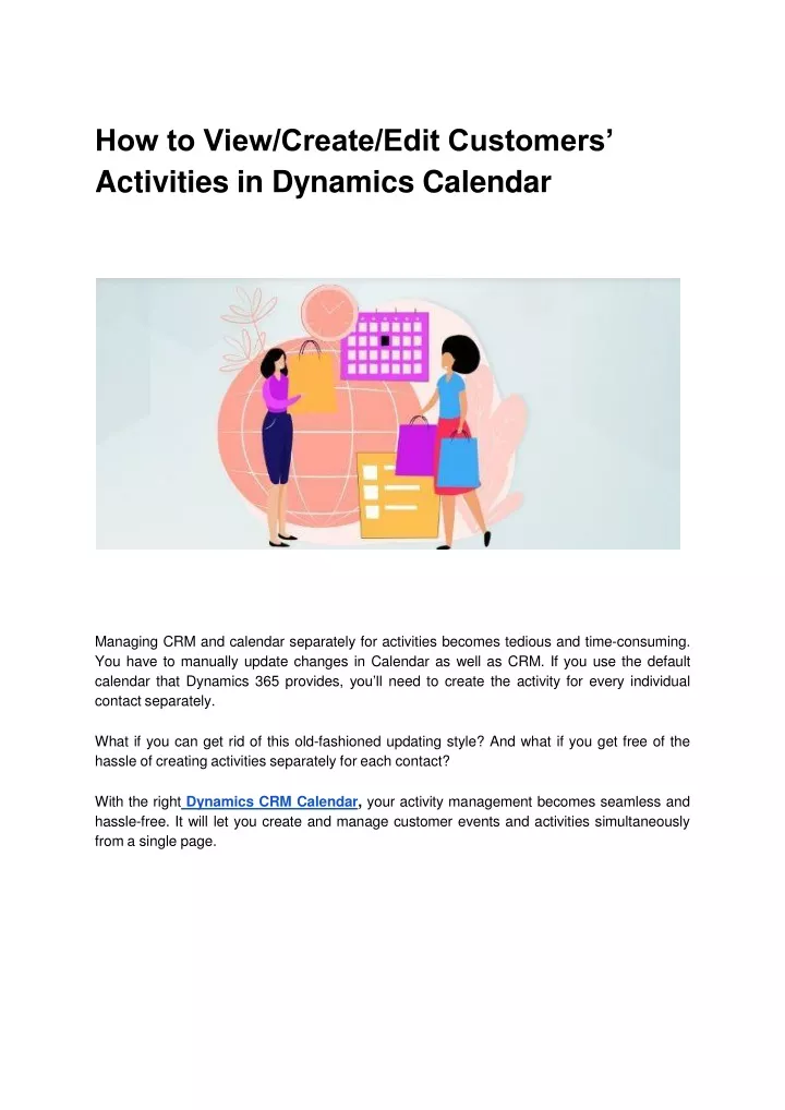 how to view create edit customers activities in dynamics calendar