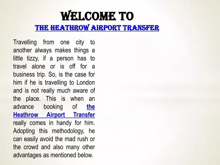 welcome to the heathrow airport transfer