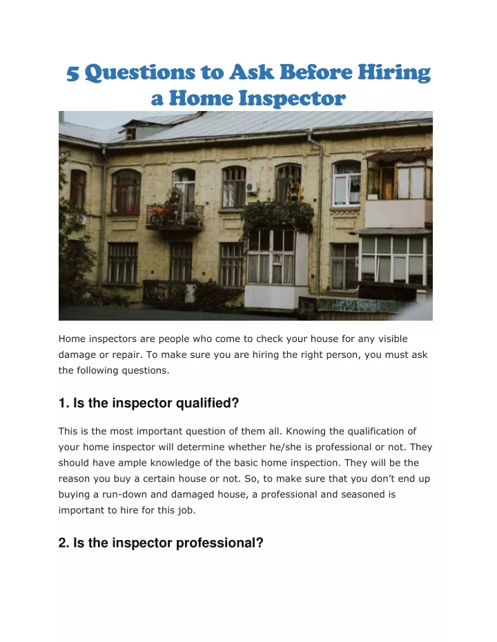 5 questions to ask before hiring a home inspector