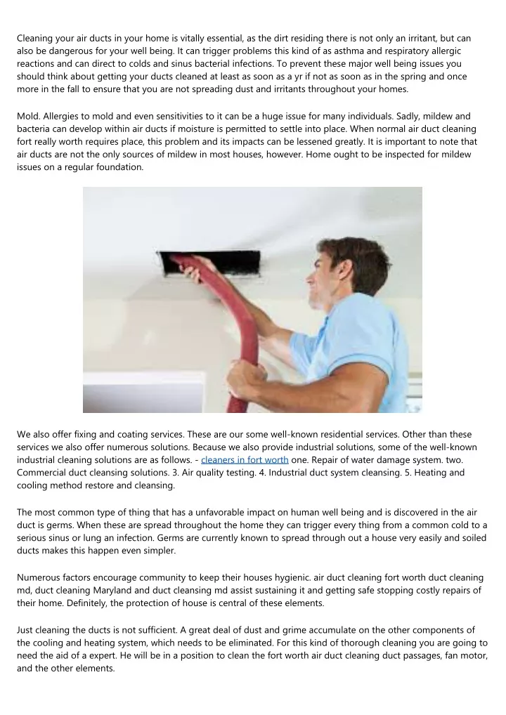 cleaning your air ducts in your home is vitally