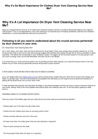 Why it's So Much Importance On Clothes Dryer Vent Cleaning Professional Service Near Me?