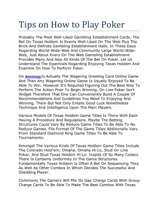 Tips on How to Play Poker