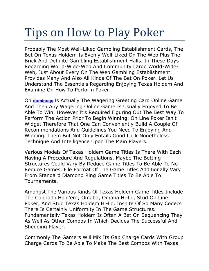 tips on how to play poker