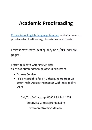 Academic Proofreading and Copy Editing