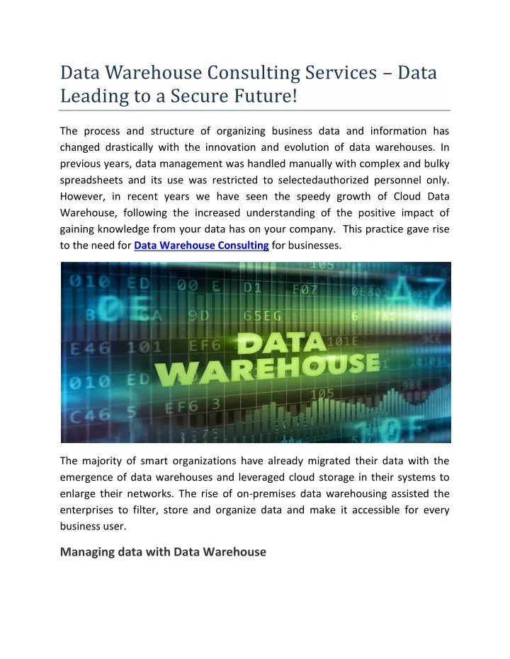 data warehouse consulting services data leading