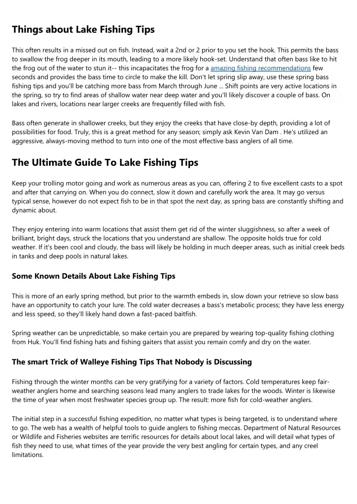 things about lake fishing tips