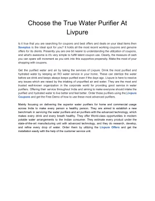 Choose the True Water Purifier At Livpure