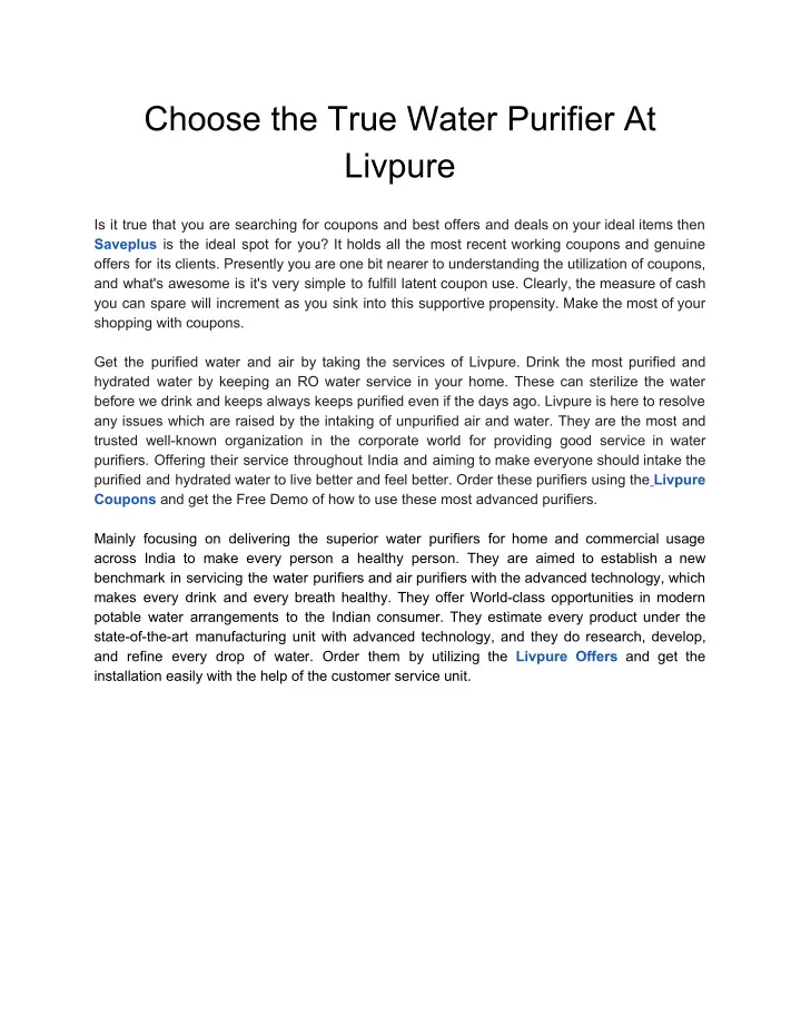 choose the true water purifier at livpure