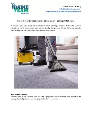 Fall in love with Tradie Team’s carpet steam cleaning in Melbourne