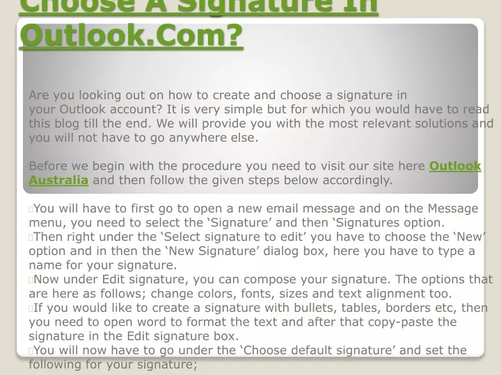 quick steps to create and choose a signature in outlook com