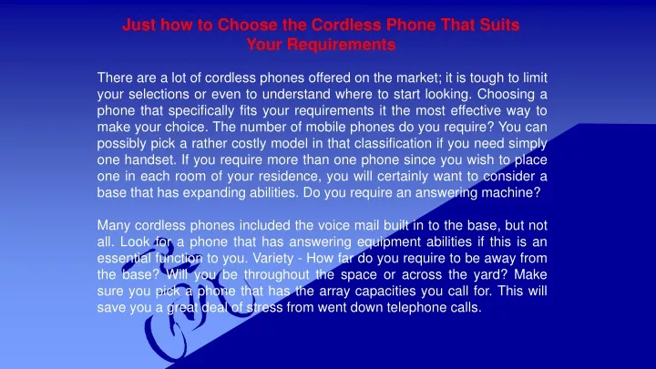 just how to choose the cordless phone that suits