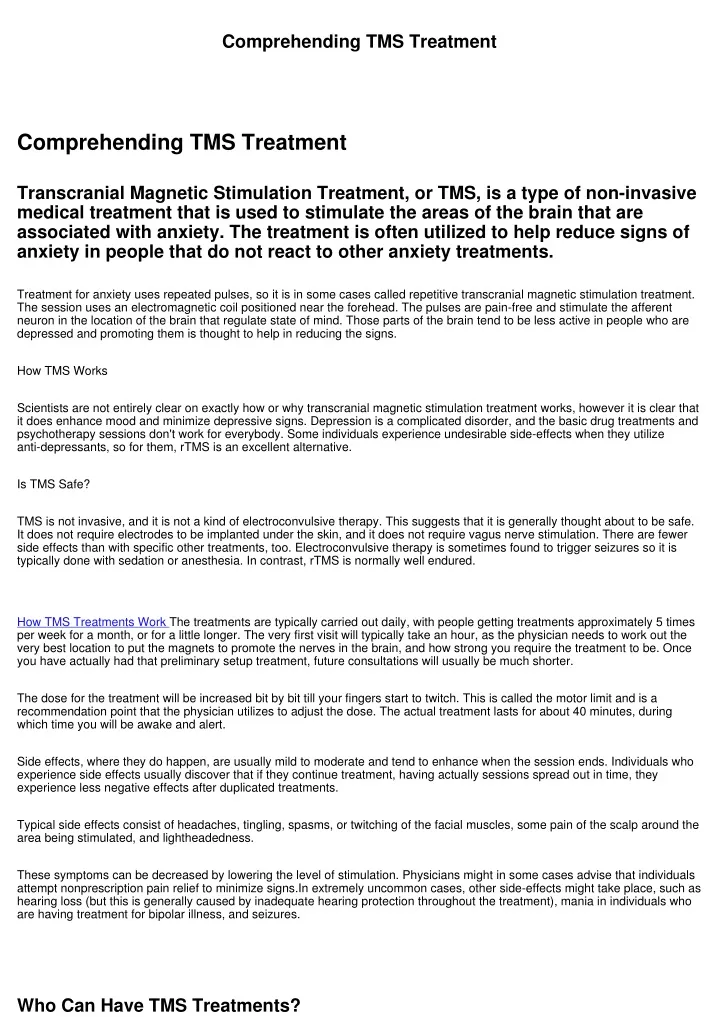 comprehending tms treatment