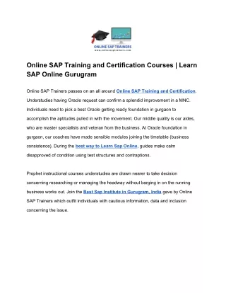 Online SAP Training and Certification Courses | Learn SAP Online Gurugram