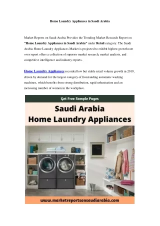 Saudi Arabia Home Laundry Appliances Market: Growth, Opportunity and Forecast Till 2024