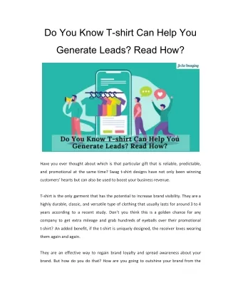 Do You Know T-shirt Can Help You Generate Leads? Read How?