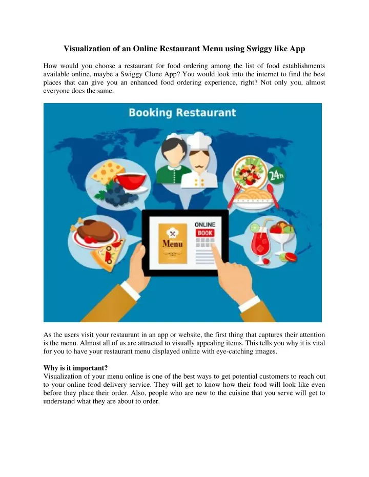 visualization of an online restaurant menu using