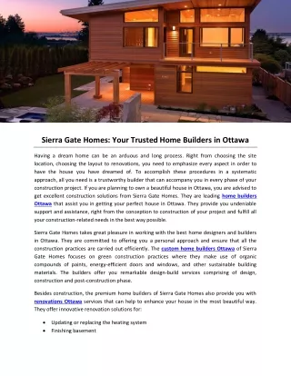 Sierra Gate Homes- Your Trusted Home Builders in Ottawa