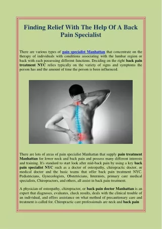 Finding Relief With The Help Of A Back Pain Specialist