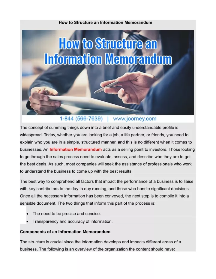 how to structure an information memorandum