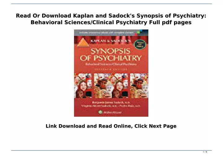 read or download kaplan and sadock s synopsis
