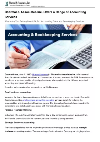 Bharmalcpas Offers a Range of Tax Accounting & Outsourced Bookkeeping Services For Small Business in CA