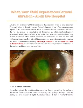 When Your Child Experiences Corneal Abrasion - Arohi Eye Hospital